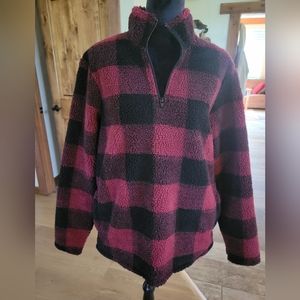 NWOT Wrangler Lumber Jack Black Red Fleece Pullover S/P